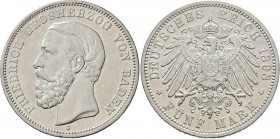 Baden: Friedrich I. 1852-1907: 5 Mark 1898 G, Jaeger 29, Kratzer, sehr schön - vorzüglich.
 [taxed under margin system]