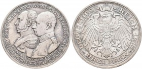 Mecklenburg-Schwerin: Friedrich Franz IV. 1901-1918: 3 Mark 1915 A, Jahrhundertfeier, Jaeger 88, AKS 63, feine Kratzer, winzige Randunebenheiten, Pati...
