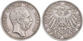 Sachsen: Albert 1873-1902: 5 Mark 1891 E, Jaeger 125, kl. Kratzer, min. Randfehler, sehr schön-vorzüglich.
[taxed under margin system]