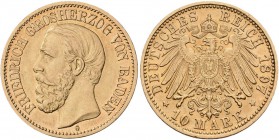 Baden: Friedrich I. 1852-1907: 10 Mark 1897 G, Jaeger 188, vorzüglich+.
 [plus 0 % VAT]