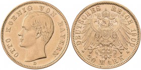 Bayern: Otto 1886-1913: 20 Mark 1900 D, Jaeger 200, 7,96 g, 900/1000 Gold, feine Kratzer, sehr schön - vorzüglich.
 [plus 0 % VAT]
