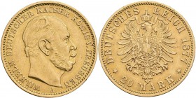 Preußen: Wilhelm I. 1861-1888: 20 Mark 1877 A, Jaeger 246, 7,92 g, 900/1000 Gold, sehr schön.
 [plus 0 % VAT]