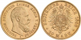 Preußen: Friedrich III. 1888: 10 Mark 1888, Jaeger 247, vorzüglich-Stempelglanz.
 [plus 0 % VAT]