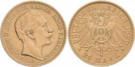 Preußen: Wilhelm II. 1888-1918: 20 Mark 1890 A, Jaeger 252, 7,93 g, 900/1000 Gold. Kratzer, sehr schön.
 [plus 0 % VAT]