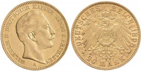 Preußen: Wilhelm II. 1888-1918: 20 Mark 1898 A, Jaeger 252, 7,92 g, 900/1000 Gold. Kratzer, sehr schön.
 [plus 0 % VAT]