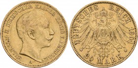 Preußen: Wilhelm II. 1888-1918: 20 Mark 1901 A, Jaeger 252, 7,95 g, 900/1000 Gold. Kratzer, sehr schön.
 [plus 0 % VAT]