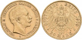 Preußen: Wilhelm II. 1888-1918: 20 Mark 1903 A, Jaeger 252, 7,95 g, 900/1000 Gold. Kratzer, sehr schön.
 [plus 0 % VAT]