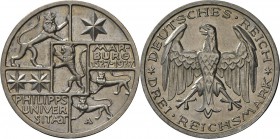 Weimarer Republik: 3 Reichsmark 1927 A, Universität Marburg, Jaeger 330, vorzüglich.
 [taxed under margin system]