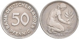 Bundesrepublik Deutschland 1948-2001: 50 Pfennig 1950 G, Bank Deutscher Länder, Jaeger 379, sehr schön.
 [taxed under margin system]