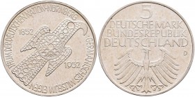 Bundesrepublik Deutschland 1948-2001: 5 DM 1952 D, Germanisches Museum, Jaeger 388, Kratzer, Randfehler, sehr schön.
 [taxed under margin system]
