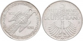Bundesrepublik Deutschland 1948-2001: 5 DM 1952 D, Germanisches Museum, Jaeger 388, Randschlag, sehr schön.
 [taxed under margin system]