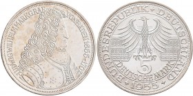 Bundesrepublik Deutschland 1948-2001: 5 DM 1955 G, Markgraf von Baden, Jaeger 390, feine Kratzer, sehr schön - vorzüglich.
 [taxed under margin syste...