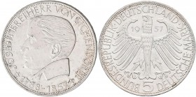 Bundesrepublik Deutschland 1948-2001: 5 DM 1957 J, Freiherr von Eichendorff, Jaeger 391, feine Kratzer, sehr schön - vorzüglich.
 [taxed under margin...