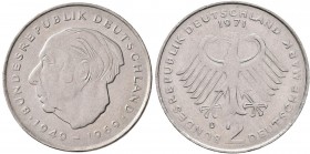 Bundesrepublik Deutschland 1948-2001: 2 DM 1971 D ”Theodor Heuss”, Fehlprägung, Dünne Ronde, 3,82 g, (statt 7 g), magnetisch, leichte Prägeschwäche, v...