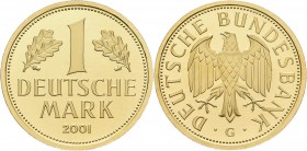 Bundesrepublik Deutschland 1948-2001 - Goldmünzen: Goldmark 2001 G (Karlsruhe), Jaeger 481, in Originalkapsel, 12,0 g, 999/1000 Gold, stempelglanz.
 ...