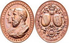 Medaillen Deutschland: Baden-Durlach, Friedrich I. 1852-1907: Ovale Bronzemedaille 1881 von Karl Schwenzer, Entwurf von G. Kachel, auf die Silberhochz...