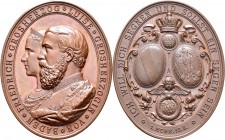 Medaillen Deutschland: Baden-Durlach, Friedrich I. 1852-1907: Ovale Bronzemedaille 1881 von Karl Schwenzer, Entwurf von G. Kachel, auf die Silberhochz...