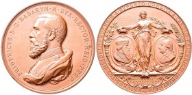 Medaillen Deutschland: Baden-Durlach, Friedrich I. 1852-1907: Bronzemedaille 1886 von Karl Schwenzer, Entwurf von Prof. Hermann Götz, auf das 500-jähr...