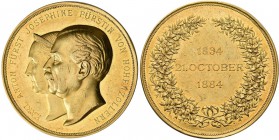 Medaillen Deutschland: Hohenzollern-Sigmaringen, Carl Anton 1848-1849: Goldmedaille 1884 von Karl Schwenzer, auf seine Goldene Hochzeit mit Josephine ...