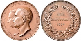 Medaillen Deutschland: Hohenzollern-Sigmaringen, Carl Anton 1848-1849: Bronzemedaille 1884 von Karl Schwenzer, auf seine Goldene Hochzeit mit Josephin...