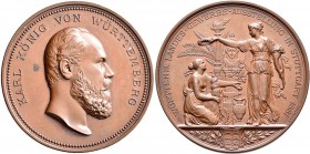 Medaillen Deutschland: Württemberg, Karl 1864-1891: Bronzemedaille 1881 von Karl Schwenzer, auf die Württembergische Landesgewerbeausstellung in Stutt...