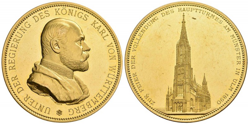 Medaillen Deutschland: Ulm, Stadt: Goldmedaille 1890 von Karl Schwenzer, auf die...