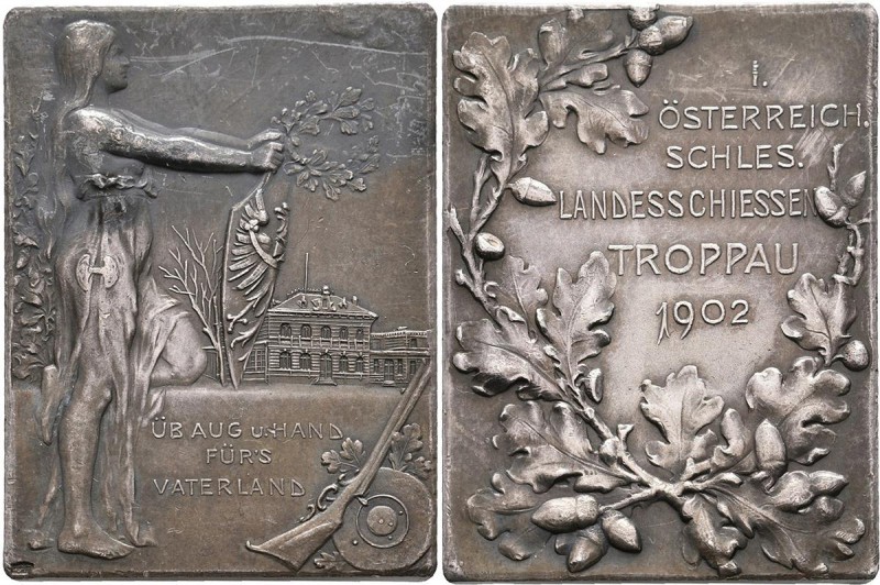 Medaillen Deutschland: Troppau (Opava): Franz Joseph I. 1848-1916: Silberpllaket...