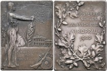 Medaillen Deutschland: Troppau (Opava): Franz Joseph I. 1848-1916: Silberpllakette 1902, auf das I. Österreichisch-Schlesisches Landesschiesen in Trop...