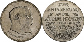 Medaillen Deutschland - Personen: Bayern, Ludwig III. 1913-1918: Medaille 1918 von Alois Börsch auf die Goldene Hochzeit des Königspaares. Büsten rech...