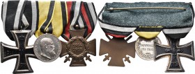 Orden & Ehrenzeichen: 3-teilige Ordensspange, Ehrenkreuz mit Schwertern für Frontkämpfer 1914-1918, verliehen 1934-1945, mit Original-Verleihungsurkun...
