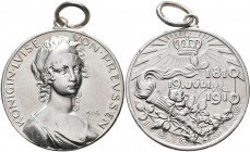 Medaillen Deutschland - Personen: Tragbare Silbermedaile 1910 von Karl Goetz auf den 100. Todestag der Königin Luise von Preussen. Brustbild Luises vo...