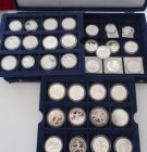 Alle Welt: 34 Silber Münzen mit dem Motiv Olympischen Spiele (überwiegend 1996 in Atlanta / USA). Dabei 6 x 1 USD pp, (mit Blind runner), Cuba, Lettla...