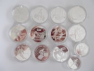 Alle Welt: Eine Sammlung von 13 Silber Gedenkmünzen überwiegend zum Thema Olympische Spiele 1996 in Atlanta USA. Verschiedene Länder und Nominale, all...