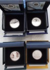 China - Volksrepublik: Lot 6 Silbermünzen polierte Platte, dabei: 2 x 10 Yuan 2015 Tibet (1 OZ), 2 x 10 Yuan 2013 Satellit (1 OZ), 1 x 10 Yuan 2013 Br...