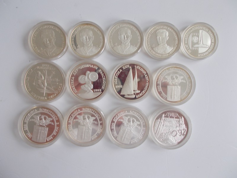 Polen: Lot 13 x 200000 Zloty Silbergedenkmünzen 1990-1992. In Kapsel, polierte P...