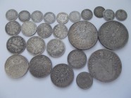 Deutsches Kaiserreich: Lot 25 Silbermünzen aus dem Kaiserreich, dabei 20 Pfennig, 1/2 Mark, 1 Mark, 2 Mark, 5 Mark und ein Madonnentaler 1769.
 [taxe...