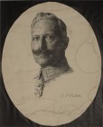 Varia, Sonstiges: Bleistiftzeichnung/Radierung von G. Ratzka, handsigniert von Wilhelm II. (1888-1918), seit 1918 im holländischen Exil lebend, 60 x 4...