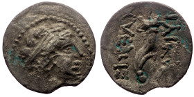 Cappadocia, Galatians imitation of Demetrios I Soter AR Hemirachm (Silver, 19mm, 1.64g) ca 162-150 BC
Obv: Diademed head of Demetrios to right.
Rev: (...