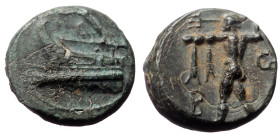 Kingdom of Macedon, Demetrios I Poliorketes.AE (Bronze, 1.88g, 12mm), Uncertain Anatolian mint, circa 298-295 BC.
Obv: Nike, blowing trumpet and hold...