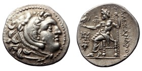 Kingdom of Macedon, Alexander III 'the Great', AR Drachm,(Silver, 4.03 g 21mm), 336-323 BC. Chios.
Obv: Head of Herakles right, wearing lion skin.
R...