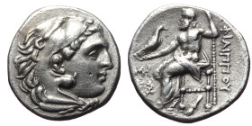 Kingdom of Macedon, Philip III Arrhidaios, AR Drachm,(Silver, 4.12 g 17 mm), 323-317 BC. Abydos.
Obv: Head of Herakles right, wearing lion skin.
Rev: ...