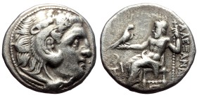 Kingdom of Macedon, Alexander III 'the Great', AR Drachm,(Silver, 4.19 g 16mm), 336-323 BC. Kolophon.
Obv: Head of Herakles right, wearing lion skin....