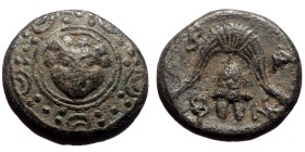 Kingdom of Macedon, Philip III Arrhidaios, Ae 1/2 Unit.(Bronze, 3.44 g 13mm), 323-317 BC, Salamis.
Obv: Macedonian shield, with facing gorgoneion on ...