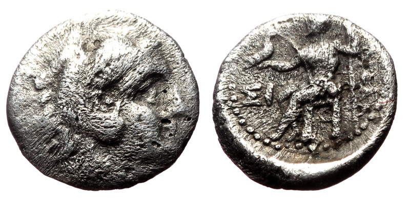 Kingdom of Macedon, Alexander III, "the Great", AR Obol,(Silver, 0.57 g 8mm), 33...