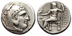 Kingdom of Macedon, Teos, Alexander III "the Great" 336-323 BC. AR Drachm Silver, 19mm, 4,00g)
Obv: Head of Herakles to right wearing lion's skin hea...