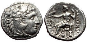 Kingdom of Macedon, Demetrios I Poliorketes AR Drachm (Silver, 4,07g, 19mm) In the name and types of Alexander III. Miletos, 295-294 BC.
Obv: Head of...