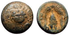Kingdom of Macedon, Alexander III 'the Great' (336-323 BC). AE (Bronze, 16mm, 3.02g) Uncertain mint, possibly Miletos or Mylasa.
Obv: Macedonian shie...