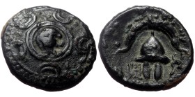 Kingdom of Macedon, Philip IIII – Antigonos I Monophthalmos (Circa 323-310 BC) AE Half Unit (Bronze, 17mm, 3.63g)
Obv: Macedonian shield; boss decora...