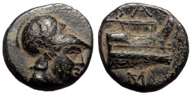Kingdom of Macedon, Demetrios I Poliorketes, Salamis, AE16 (Bronze, 3.71g, 16mm) ca 300-295 BC
Obv: Helmeted head of Athena righ
Rev: A, prow of gal...