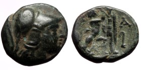 Kingdom of Macedon, Antigonos II Gonatas (277-239) AE (Bronze, 4.91g, 17mm) Pella or Amphipolis, c. 271/0-239.
Obv: Helmeted head of Athena r.;
Rev:...